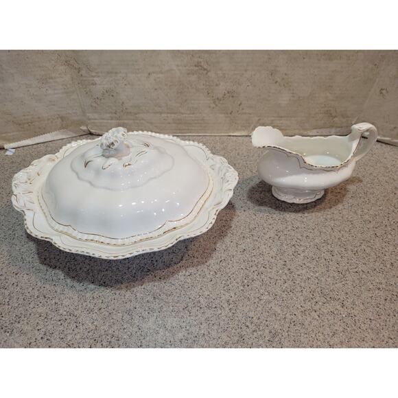 John Maddock & Sons Royal Vitreous China Antique Covered Server & Gravy boat - Picture 1 of 10